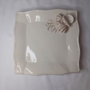 BY THE SEA 8" Square Plate Ambiance Collection Salad Dessert 3D Shells Decor